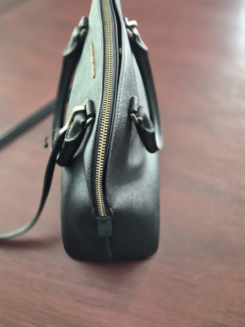 Michael Kors Black Saffiano Dome Crossbody Bag with Gold Hardware
